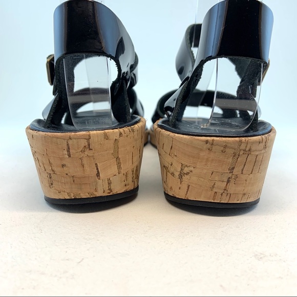 Kork-ease Black Patent Myrna Low Wedge Sandals 6 - Picture 7 of 8